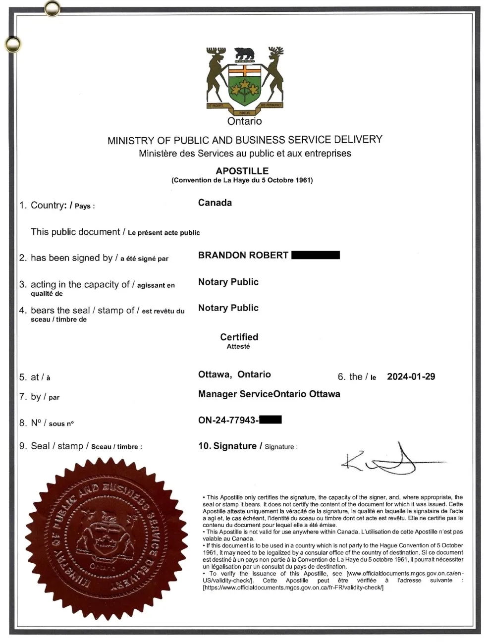 Sample of an apostille from Canada Sample of an apostille from Canada
