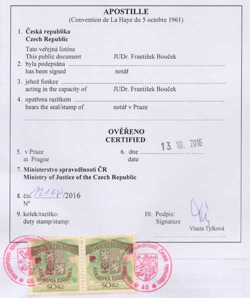 Apostille from the Czech Republic