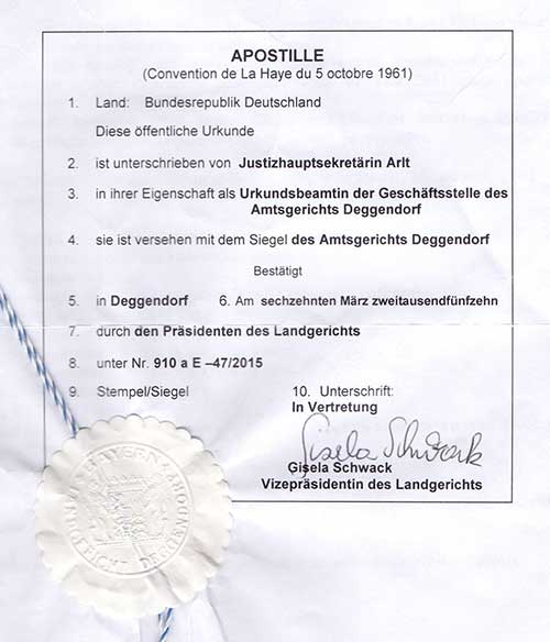 Apostille from Germany