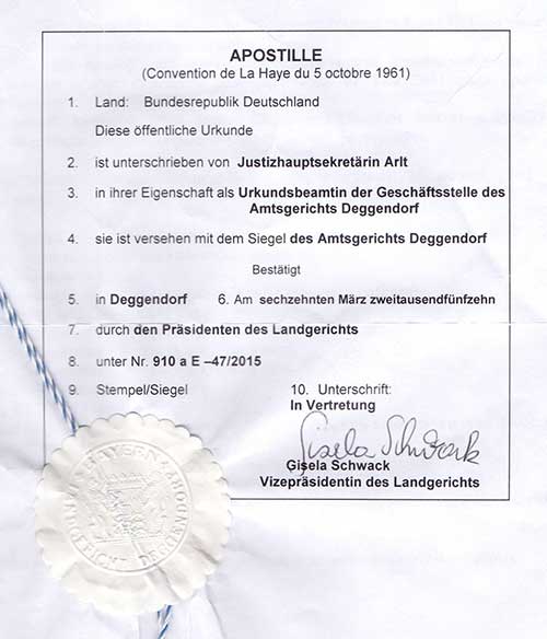 Apostille and consular legalization of documents in Germany