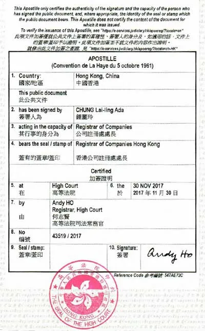 Apostille from Hong Kong Apostille from Hong Kong