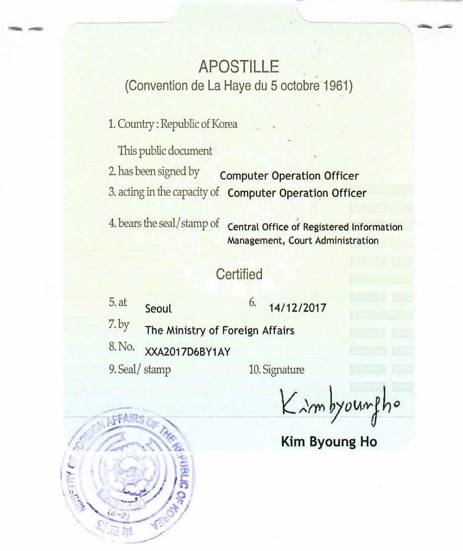 Apostille From South Korea