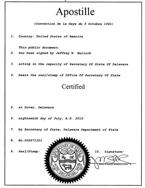 Apostille from the United States of America Schmidt Schmidt