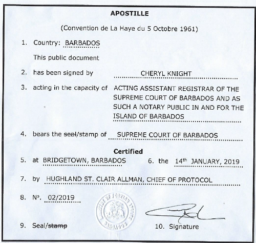 Apostille from Barbados