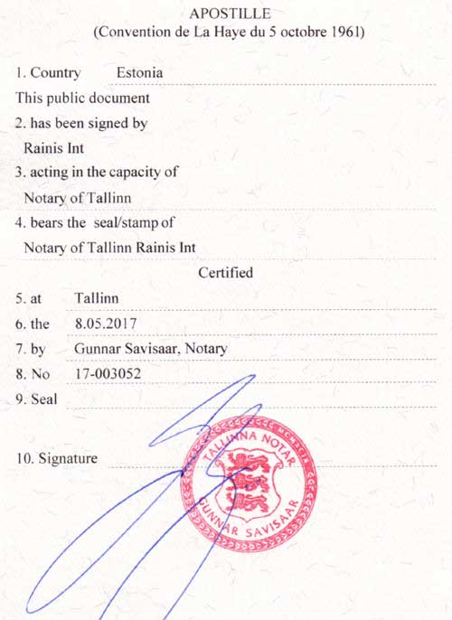 Apostille from Estonia