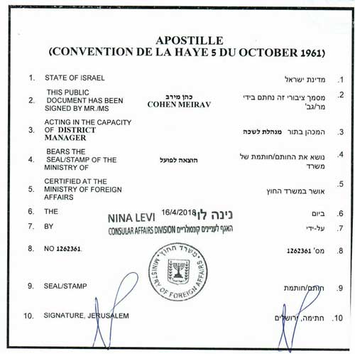 Apostille aus Israel