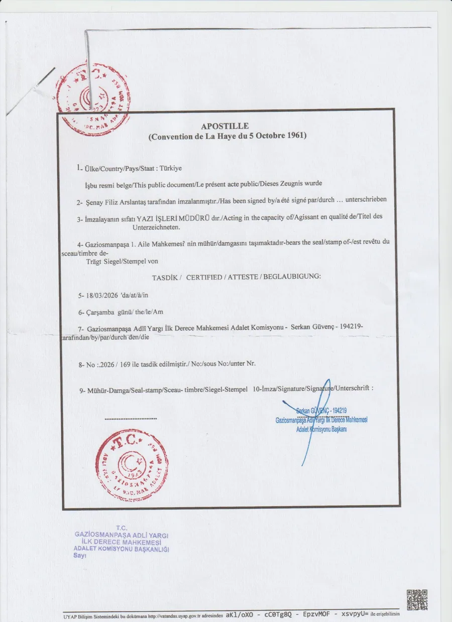 Apostile on court decision in Turkey Apostile on court decision in Turkey