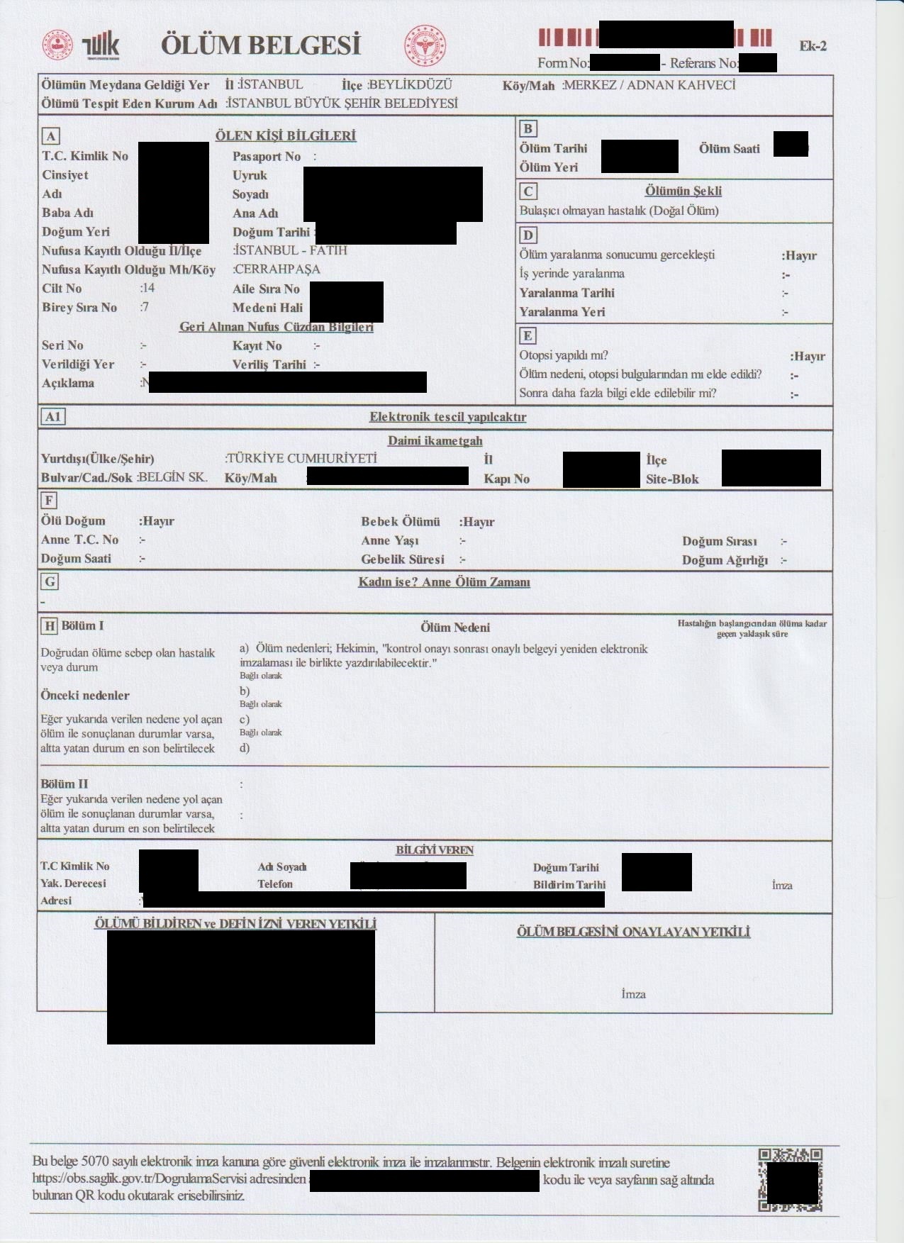 Death Certificate in Turkey Death Certificate in Turkey