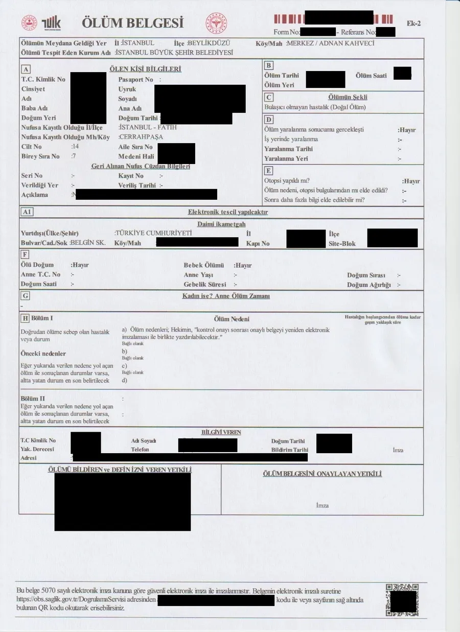 Death Certificate in Turkey Death Certificate in Turkey