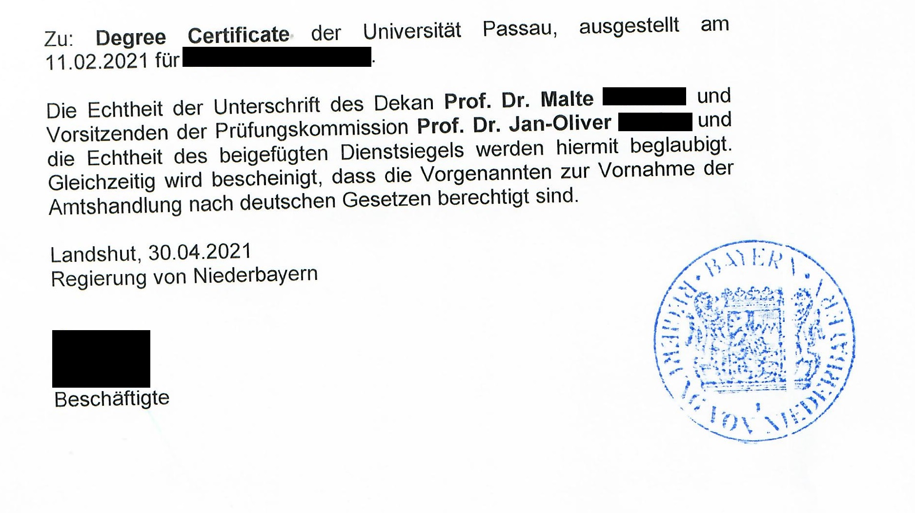 Pre-certification of degree from Germany