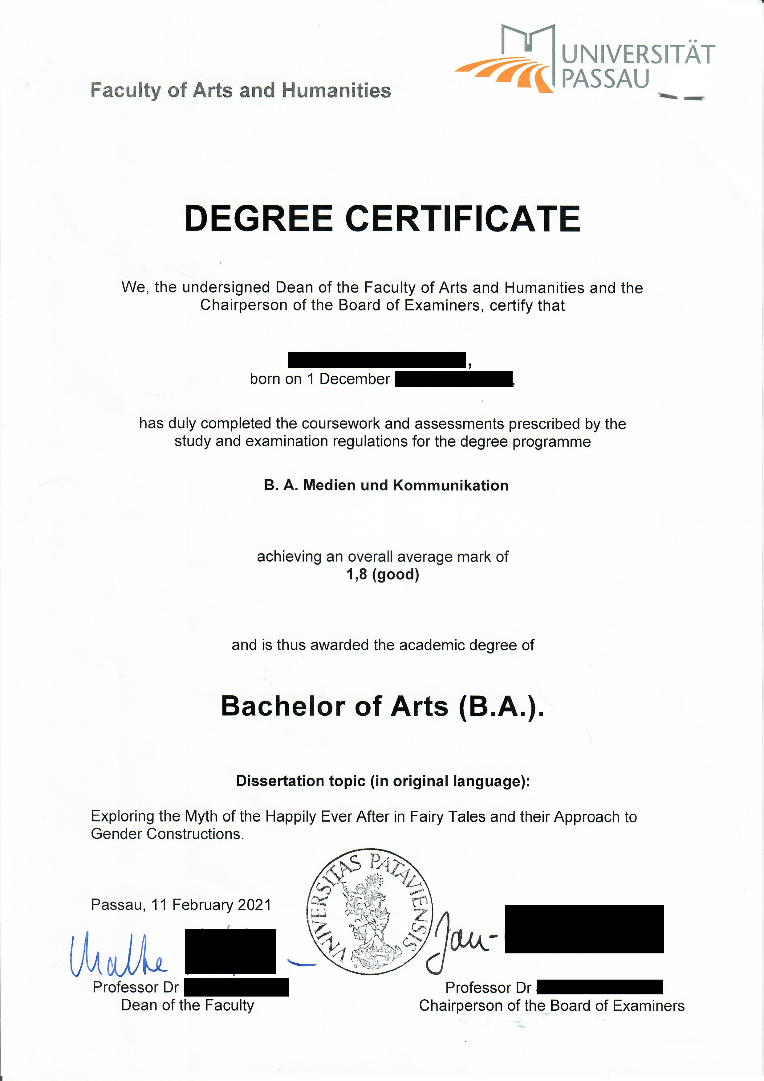 A sample degree from Germany