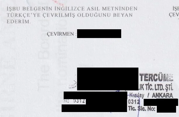 Sworn translator's stamp in Turkey