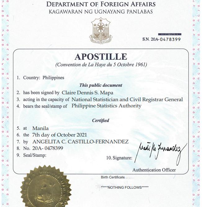 Apostille from Philippines