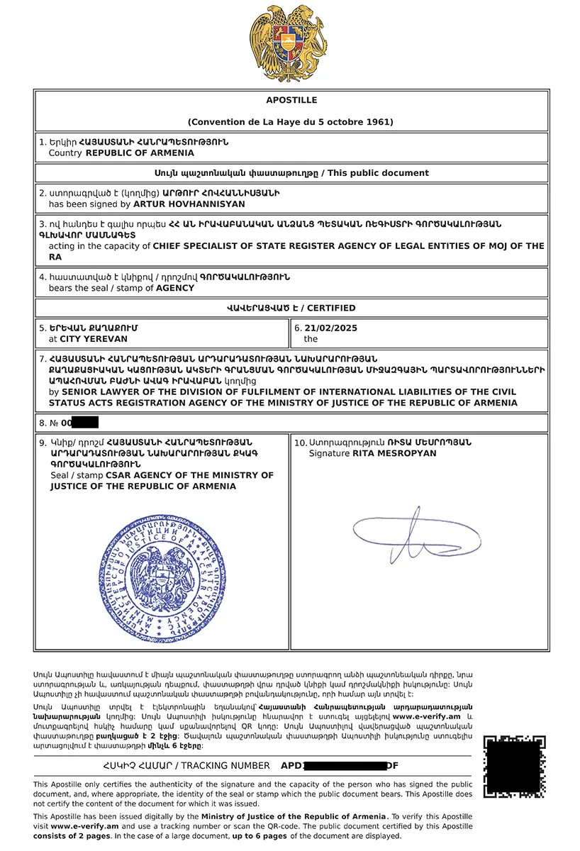 Apostille in Armenia