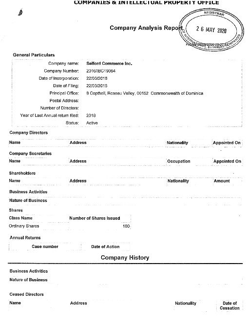 Current extract from the commercial register of Dominica