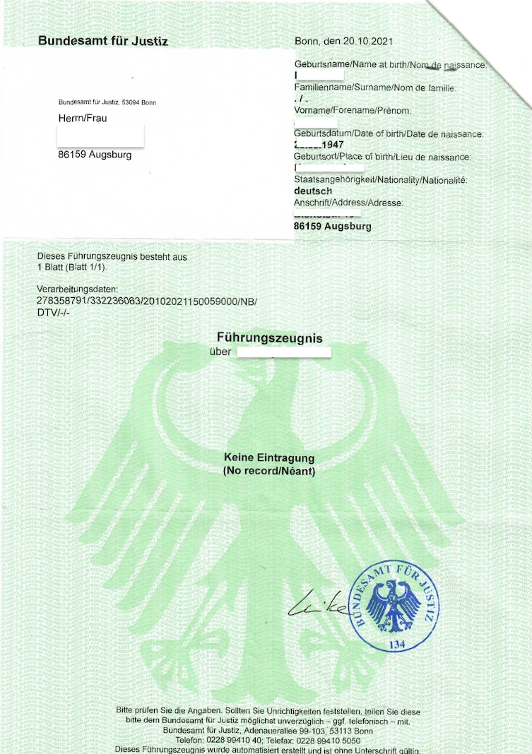 Criminal Record Certificate in Germany Criminal record certificate in Germany (Führungszeugnis)