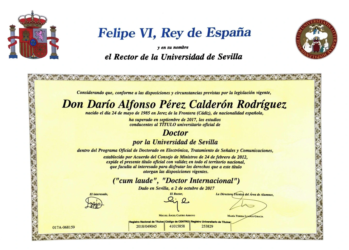 Sample Spanish diploma