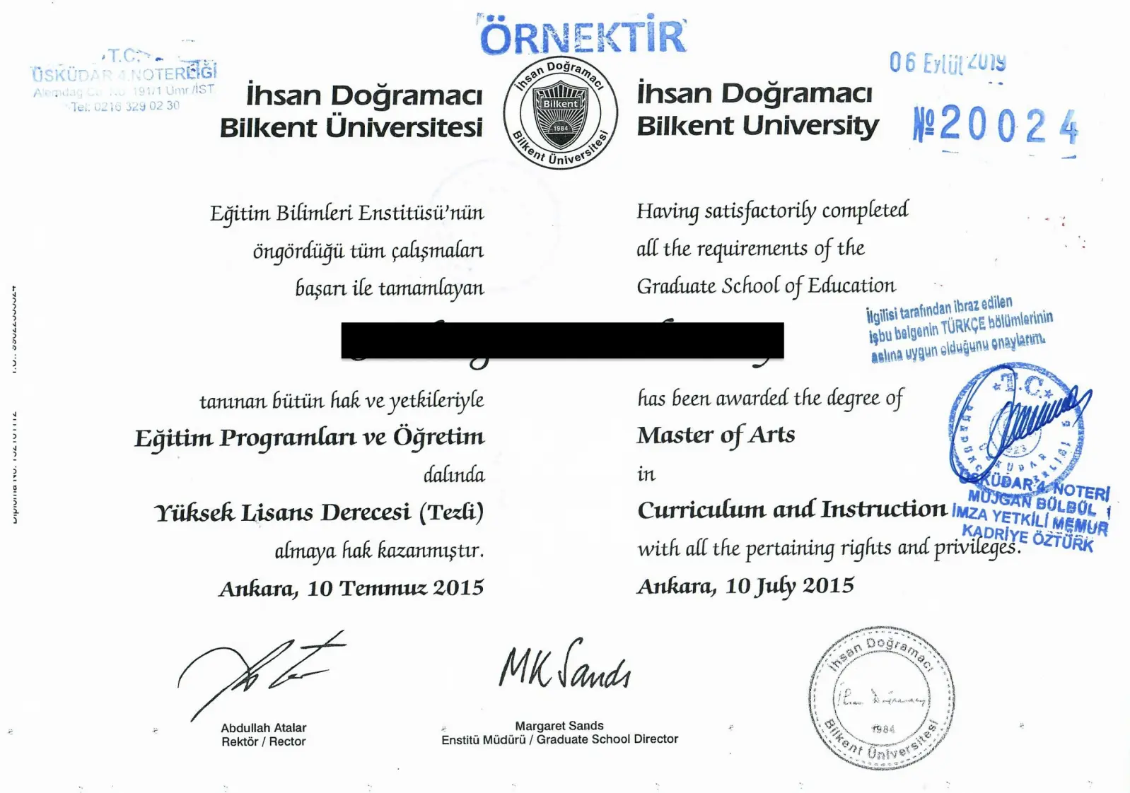 Diploma from Turkey