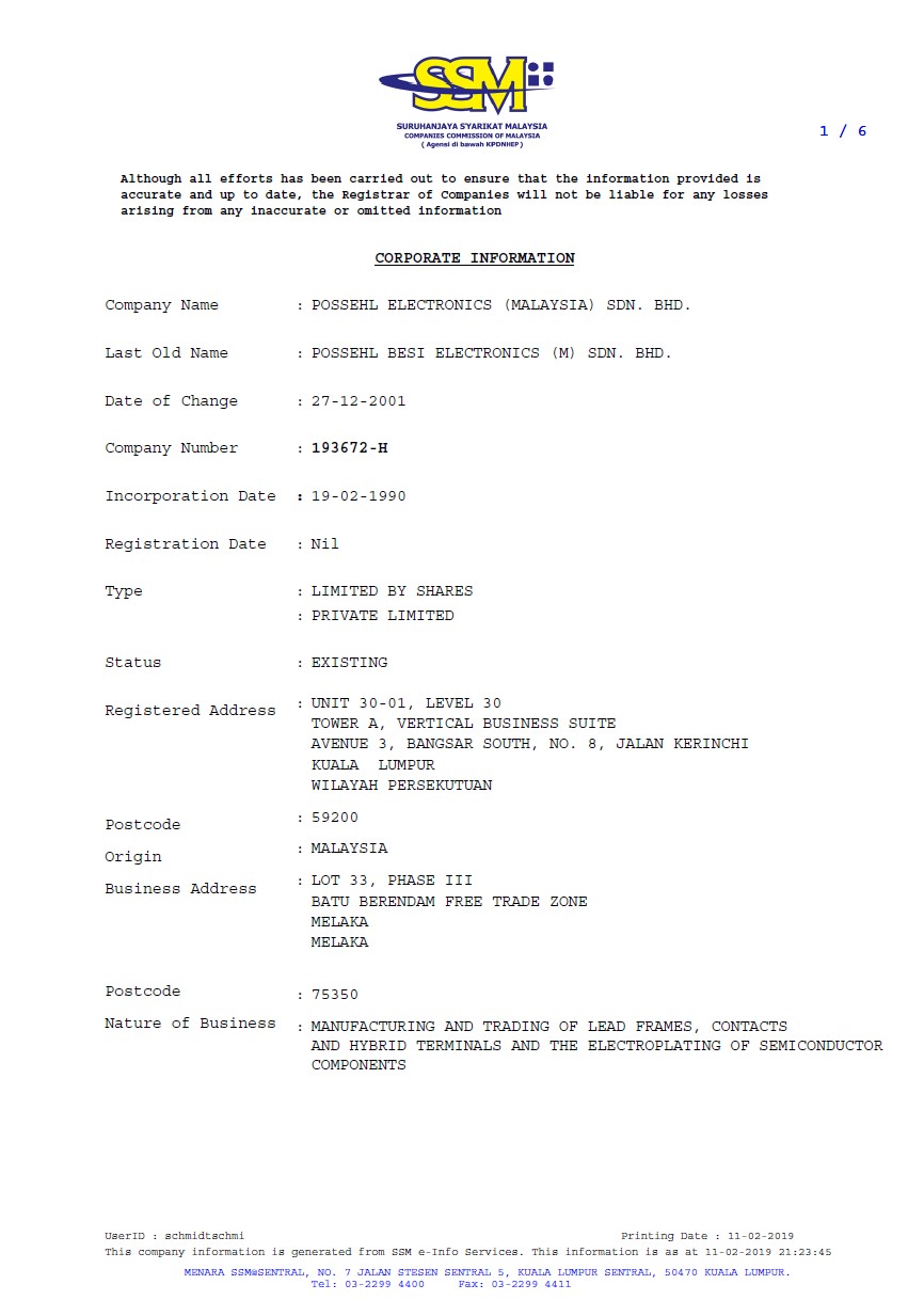 Extracts from the commercial register of Malaysia  Schmidt & Schmidt