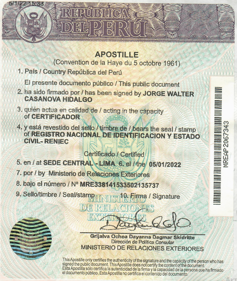 Apostille from Peru Schmidt Schmidt