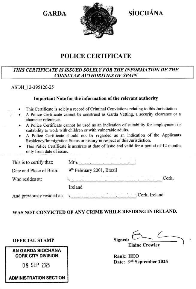 Police clearance certificate in Ireland