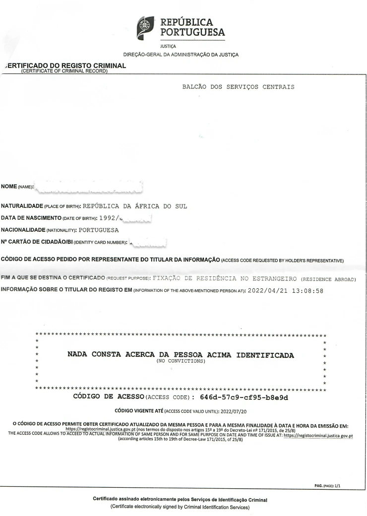 Police clearance certificate in Portugal