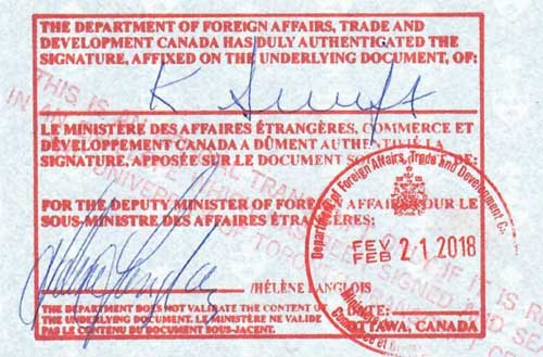 consular legalization of documents in Canada