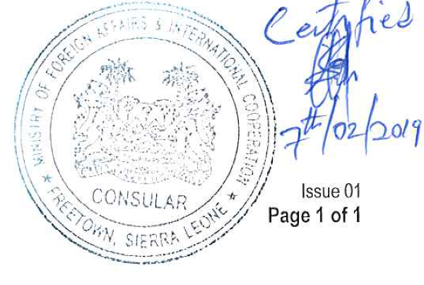 Consular legalization from Sierra Leone
