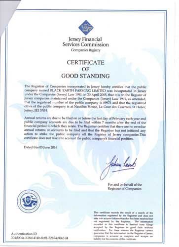 Certificate of Good Standing from commercial register of Jersey