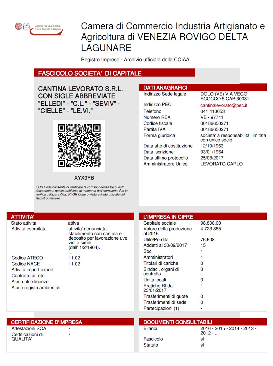 Company profile from commercial register of Italy