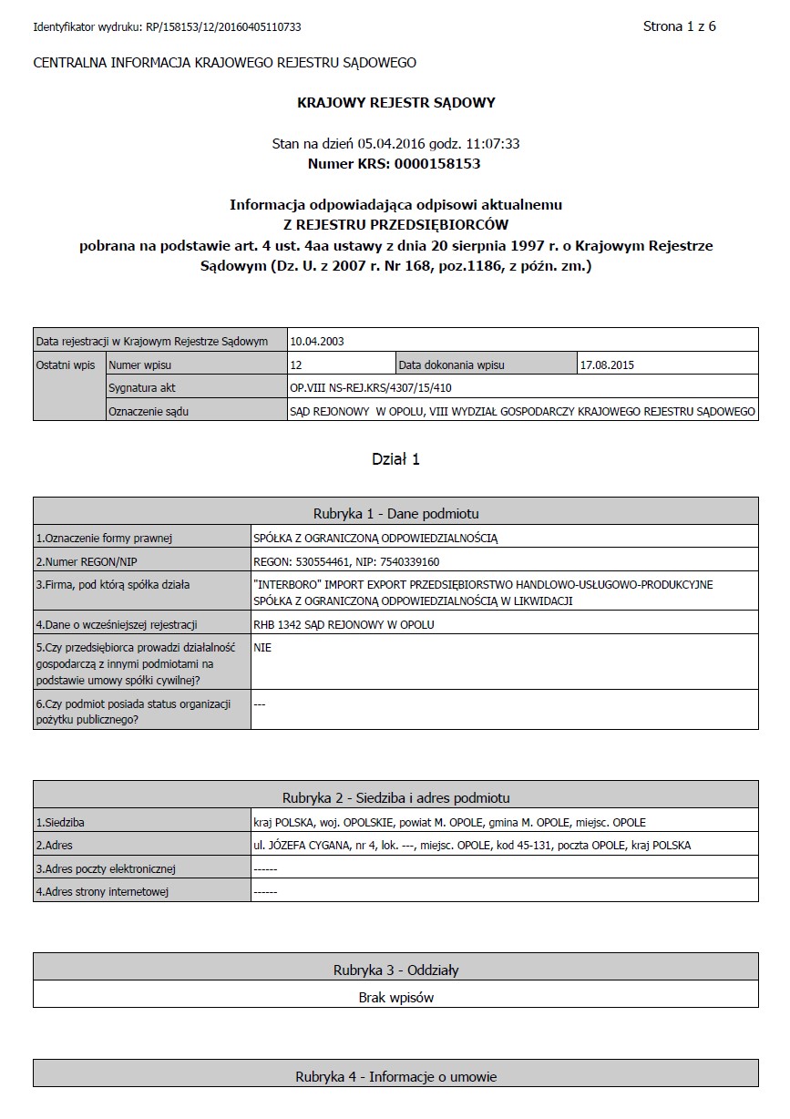 company registration number poland