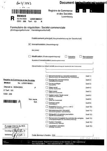 Other documents from commercial register of Luxembourg